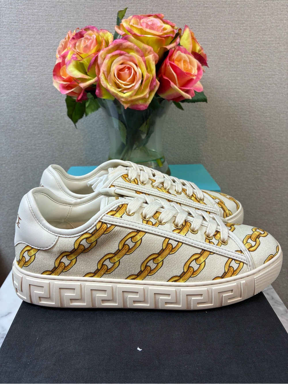 Versace Women’s Chain Stripes Greca Fabric Sneakers - EU Size 39 = US 9 NIB - Picture 2 of 10
